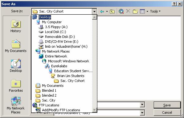 Save your work (files) on the desktop first. 2. Place the mouse pointer over the Brian Students icon and click the mouse button twice. The window for Brian Students shared Drive will open. 3.