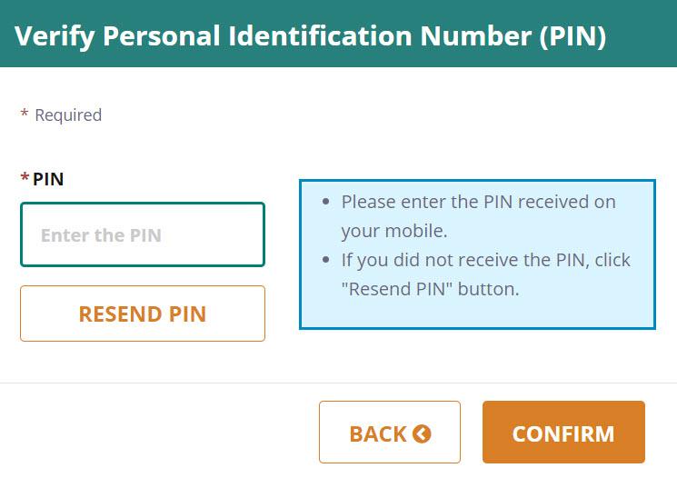 Verify Personal Identification Number (PIN) The Verify Personal Identification Number (PIN) pop-up window will appear if you choose Mobile (Text/SMS) as your security option.