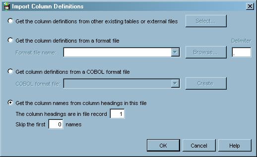 Registering Data Sources 4 Define the Columns for the External File Metadata 133 5 Use the Import function to simplify the task of entering column names.