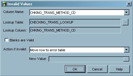 Example Process Flows 4 Configure the Data Validation Transformation 171 3 Click the browse button to the right of the Lookup Table field and select CHECKING_TRANS_LOOKUP.