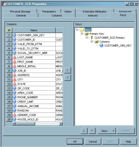 208 Specify the Business Key for the SCD Loader 4 Chapter 12 2 Click the down arrow to the right of the New button and select Primary Key from the pull-down menu.