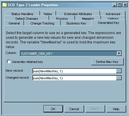 210 Set Up Change Tracking in the SCD Loader 4 Chapter 12 2 Click the down arrow to the right of the Column field and select the generated column that you specified earlier for the dimension table