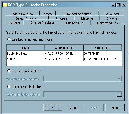 Using Slowly Changing Dimensions 4 Set Up Change Detection in the SCD Loader 211 3 In the End Date row, in the Column Name column, double-click to display the pull-down menu.