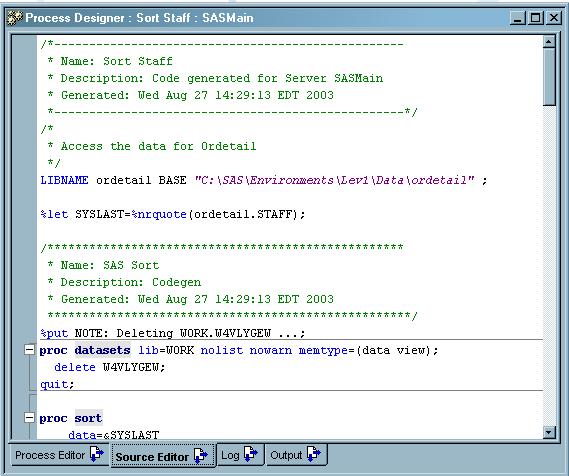 22 Log Tab 4 Chapter 3 Display 3.7 Source Editor Tab Log Tab Use the Log tab to view the SAS log that is returned from the code that was submitted for execution.