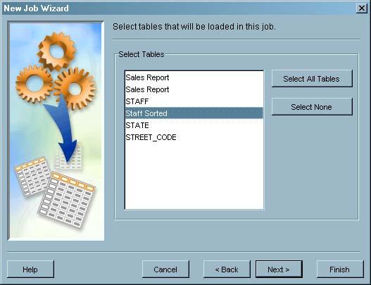 About the Main Windows and Wizards 4 New Job Wizard 33 The second window of the wizard enables you to select one or more tables as the targets (outputs) of a job, as shown in the following display.