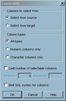 82 Example: Creating a Generated Transformation 4 Chapter 6 8 Click Constraints to set constraints for the ColumnsToPrint option.