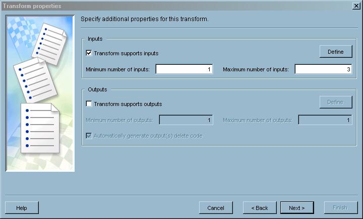 Specify the Remaining Options for the Transformation Use the Transform Properties window to specify the remaining options for your generated transformation.