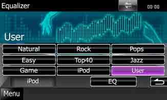 Audio Setting Up Equalizer Control You can adjust equalizer by selecting the optimized setting for each category. If you use, you can also adjust equalizer manually. 1 Touch [Equalizer].