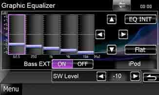 2 Touch the screen and set the Graphic Equalizer as desired. Equalizer screen appears.
