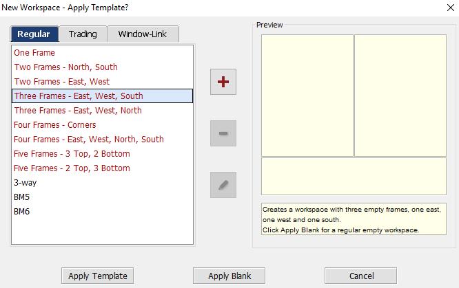 2.5 Overview - Templates 1 2 3 Apply a template to your workspace when you create a new workspace. Regular template template defines the number of frames and their location, size in a workspace.