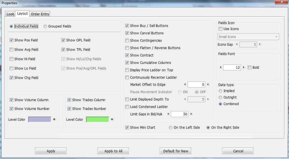 5.5 Place Order Price Ladder Settings User can customize own preference to use the price ladder. Open Price Ladder Properties to do the settings.