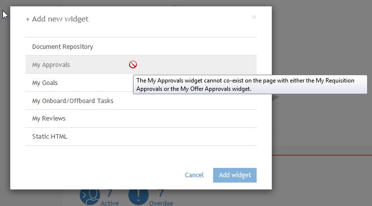 STEPS TO ADD THE MY APPROVALS WIDGET ON THE HOME PAGE NOTE: You cannot add the combined My Approvals widget to the page if either the My Offer Approvals or My Requisition Approvals widgets are