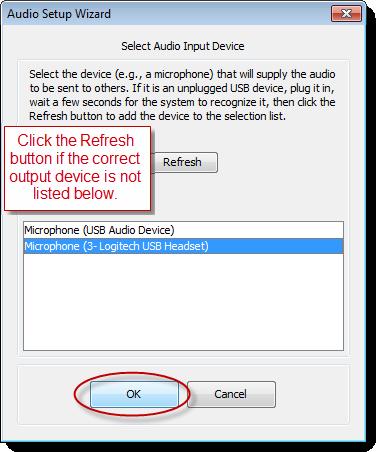 7. The next few screens guide you through setting up the audio input device such as USB