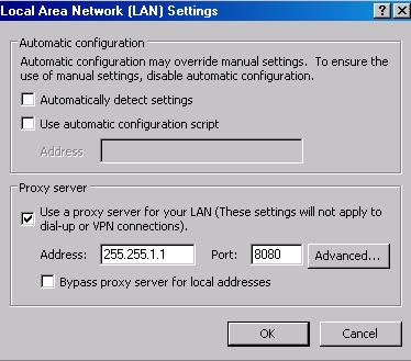 If Use a proxy server for your LAN is checked, record the information listed