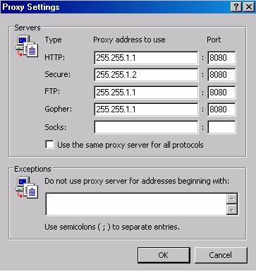 6. If Use a proxy server for your LAN is checked, but the Address or Port is null, click the Advanced button and record the