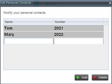 ADD PERSONAL CONTACT To add a personal contact: 1. In the Personal tab, click Edit. The Edit Personal Contacts dialog box appears. 2. Click Add.