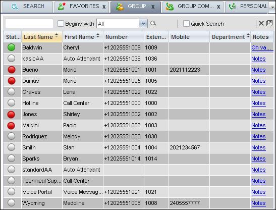Figure 84 Group Directory with Monitored Contacts Note: If a contact in your Enterprise/Group directory is statically monitored, then their phone state is displayed without the need to explicitly