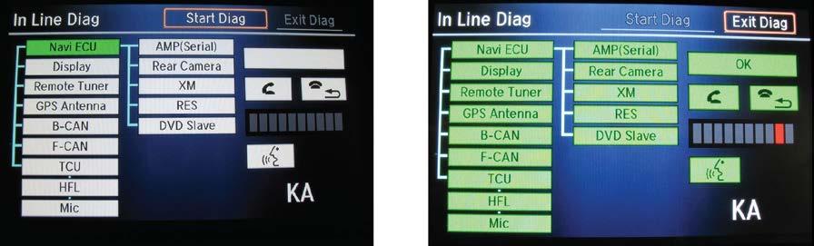 When the In-Line Diag screen appears, select Start Diag. Make sure all the icons turn green. To get all the icons to turn green, make sure that you do the following: - Press the Pick-up button.