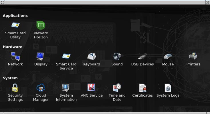VMware NOS Setup Instructions Launch Pad 5848qv Zero Client for VMware From the launch pad you can access the following for quick adjustments Display Configuration Sound Configuration Keyboard