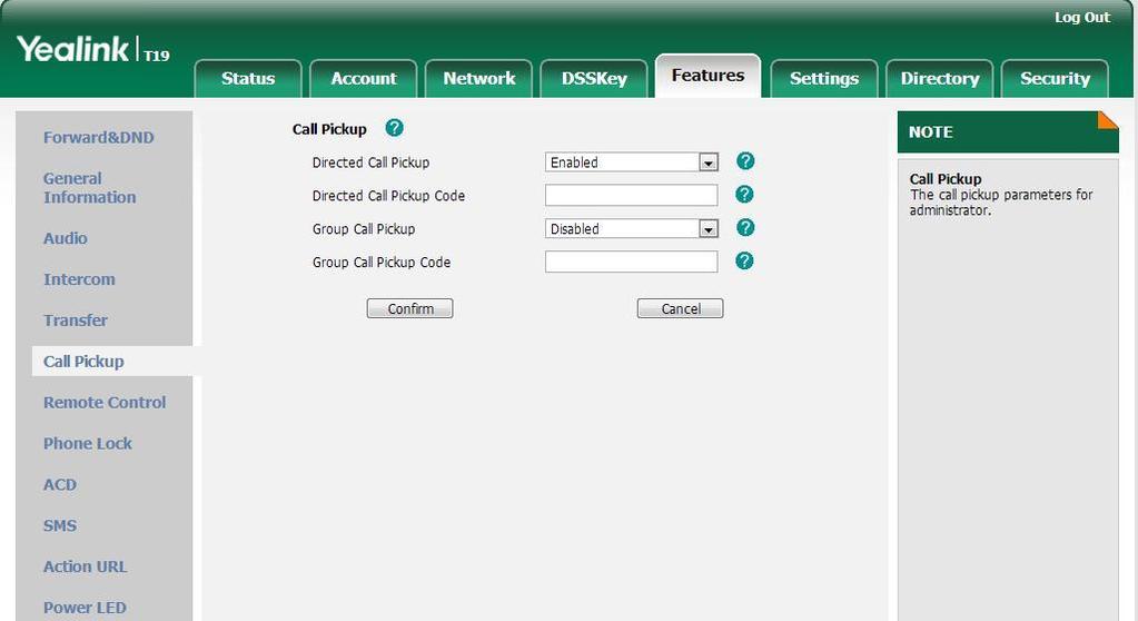 Group call pickup is used for picking up a call that is ringing at any phone number in the group. The pickup group should be predefined, contact your system administrator for more information.