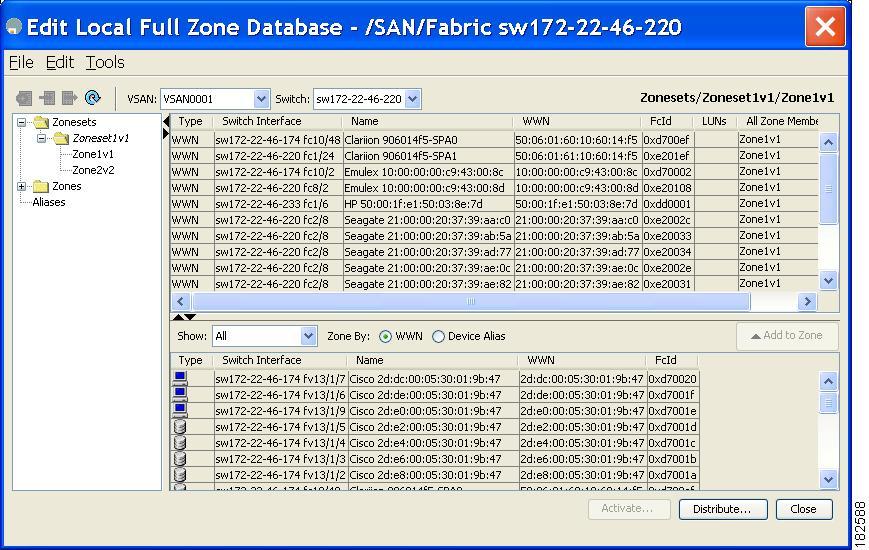 Configuring and Managing Zones Configuring a Zone Using the Zone Configuration Tool Figure 12: Zone Icon You see the Select VSAN dialog box.
