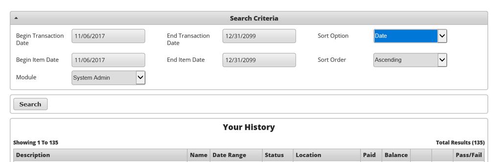 Search a specific date range or all reservation history can be viewed under Your