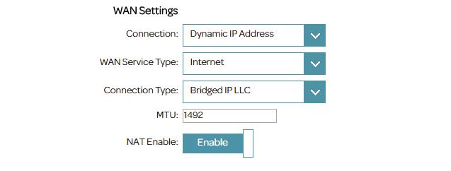Section 4 - Configuration WAN Settings Dynamic IP (DHCP) Select Dynamic IP Address (DHCP) to obtain an IP address automatically from your ISP.
