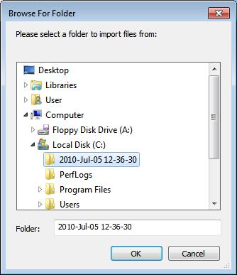 Select one or more files (multiple files can be selected by holding down the <Ctrl> key while selecting) and then click Import to transfer them into the EasyTac data folders.