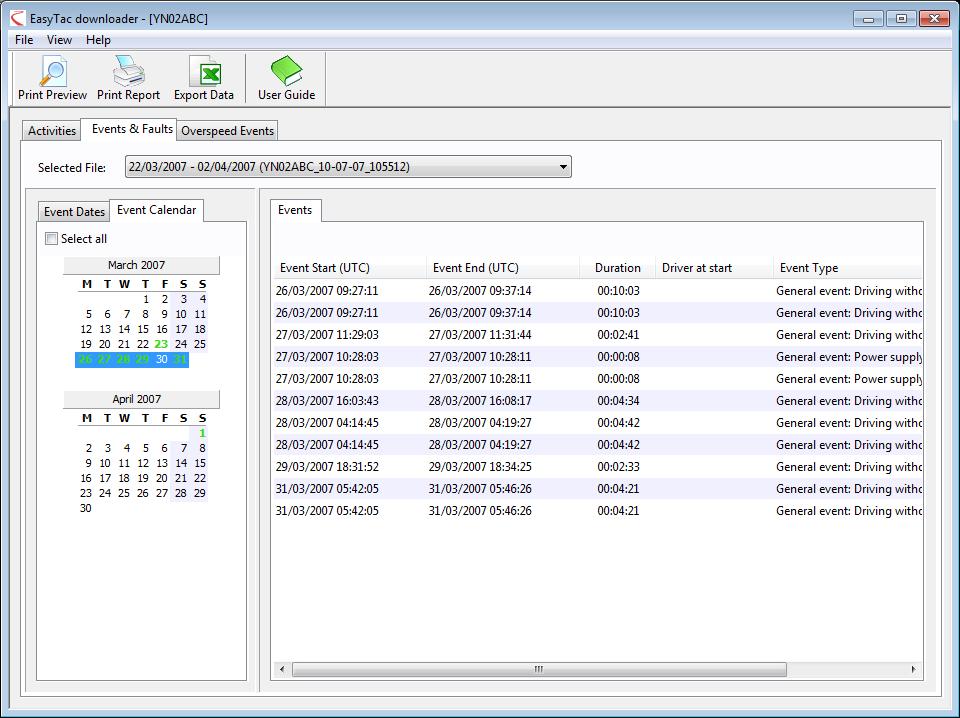 Exporting data EasyTac downloader can easily export the activity or summary data from on-screen reports.