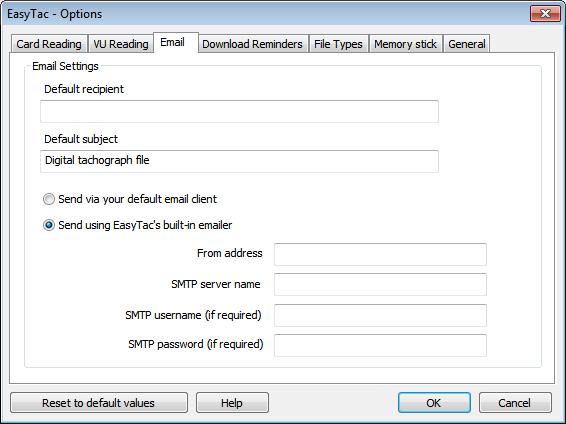 Configuring email settings If you want to use EasyTac downloader to send tachograph files by email, you must first configure correct email settings.