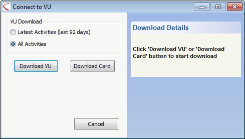 Using EasyTac to download data directly from a tachograph Click on the Connect to VU button to display the Connect to VU window that allows you to select the type of download that you want to do.
