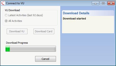 To start a VU download, first ensure that your company card is inserted into one of the tachograph card slots and click the Download VU button.