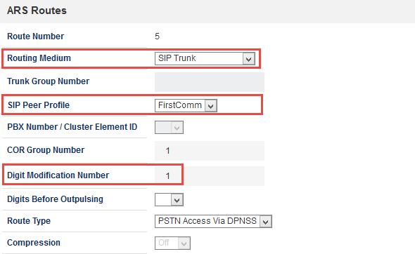 Choose SIP Trunk as a routing medium and choose the SIP Peer Profile and Digit Modification entry created earlier.