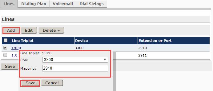 triplets are being assigned). Select PBX: MitelPBX.