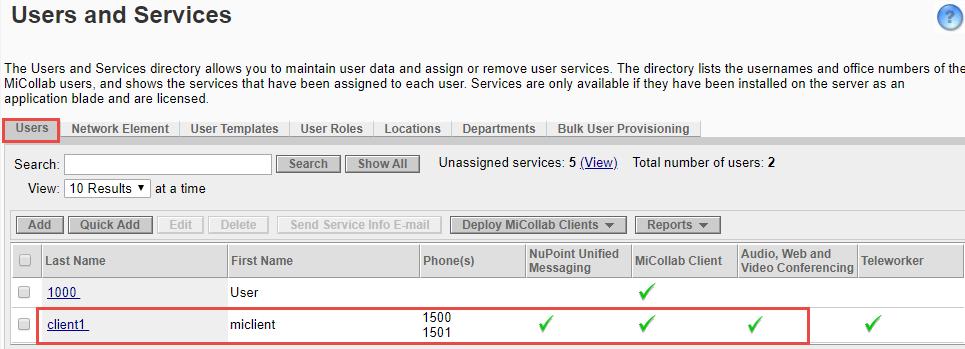 After the MiCollab users are created and performing a list all users will show the users as follows. Figure 76: MiCollab Phone Configuration Contd.