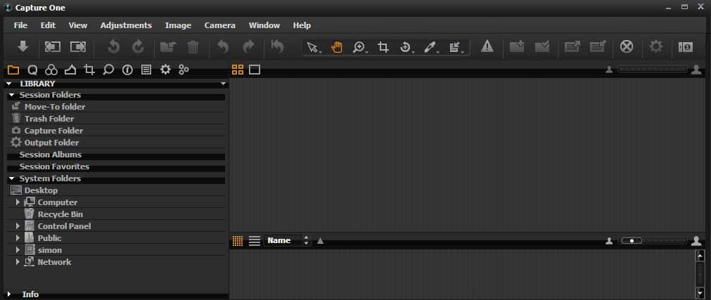 Capture One 4 THE CAPTURE ONE WORKSPACE Toolbar Wkflow Bar Thumbnail view of impted files Photograph view Col Crop Metadata Process