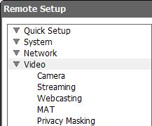 User s Manual Video You can set up camera setting and features for streaming, webcasting, MAT and privacy masking. Camera Image Sensor: Click the tab to set up image sensor settings.