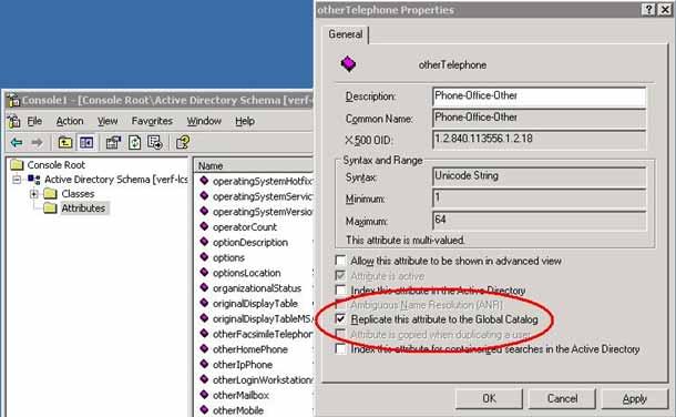 Installing and configuring MCM 115 Figure 55 Replicating attributes to the Global Catalog Active Directory Query - The Active Directory Query tool allows users to check Active Directory mapping