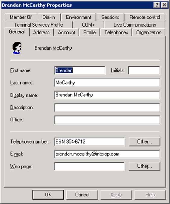 Configuring Telephony Gateway and Services 139 Figure 81 User properties 4 Enter the user s information (first name, last name, telephone number, and so on) in the appropriate fields in the General