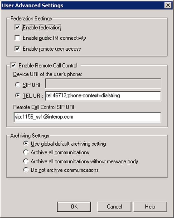 Configuring Remote Call Control 183 Enabling the Remote Call Control Flag The status of the Enable Remote Call Control flag (see Figure 103 "User Advanced Settings" (page 183)), either enabled or