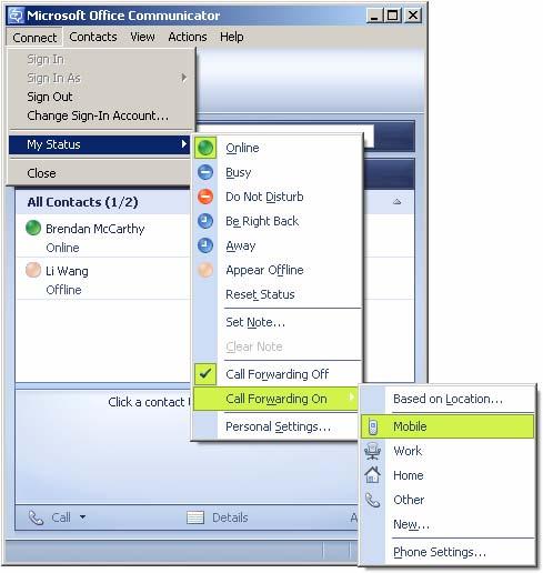 Remote Call Control functionality 37 Figure 16 Call Forwarding The Call Forwarding service request is sent from Office Communicator 2005 when the call forwarding option is enabled.