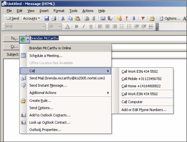 Telephony Gateway and Services functionality 39 The Generate Digits service request is sent to Office Communicator 2005 from the toolbar on the conversation dialog.