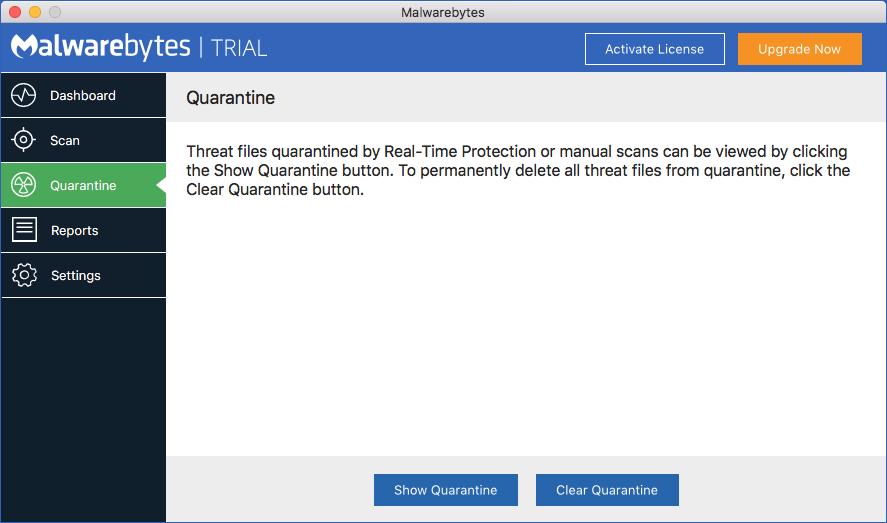Quarantine When you run a scan, detect threats and authorize their removal, they are moved to a special Malwarebytes folder called Quarantine.