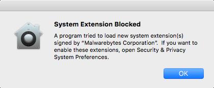 Normally, you will see the following notification, which will inform you that a system extension was