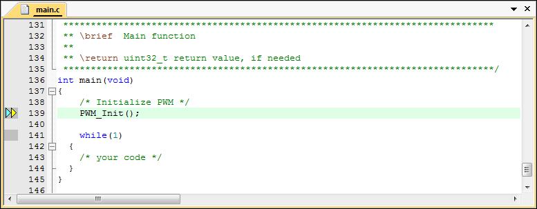 click the µvision project file: bt_pwm.uvprojx. The project file opens. Figure 3-7. Open the Project File Make sure the Debug build is selected. This build is configured to generate debug symbols.