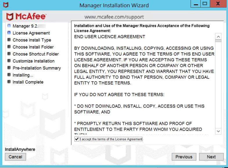 Install the Manager/Central Manager Install the Manager 3 3 Confirm your acknowledgement of the License
