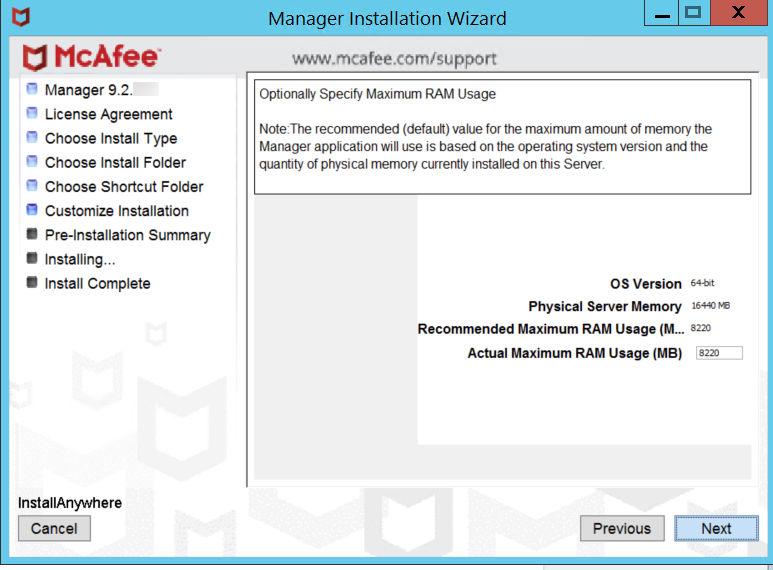 3 Install the Manager/Central Manager Install the Manager 12 Click Next. The 9.2 Manager installation is supported only on 64-bit OS.