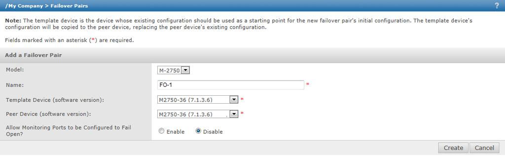 Configuration of devices using the Manager Possible actions from the device list nodes 6 To configure two devices for failover, do the following: Task 1 Click Devices <Admin Domain Name> Global