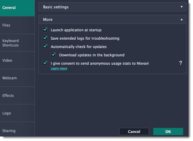 Launch application at startup With this option enabled, Movavi Screen Capture Pro will start when you log in and run in the background. This way you will always be ready to capture your screen.