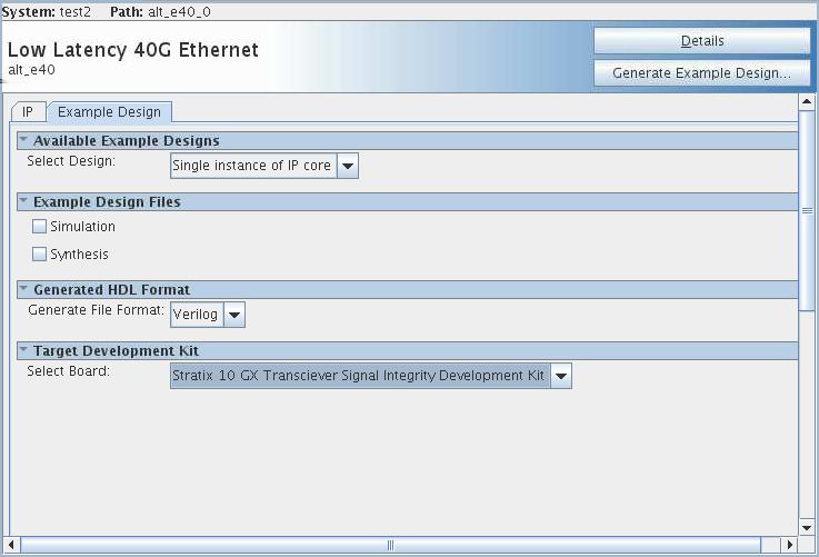 1. Quick Start Guide File Names Description eth_ex_40g.v common/ hwtest/main.tcl Top-level Verilog HDL design example file. Hardware design example support files.